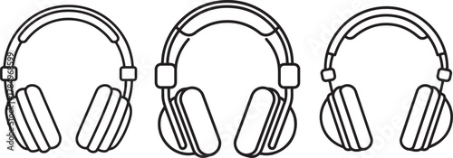 Set of Headphones Line Art Drawing Vector Illustration for Coloring Book page