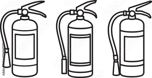 Set of Fire Extinguisher Line Art Drawing Vector Illustration for Coloring Book Page