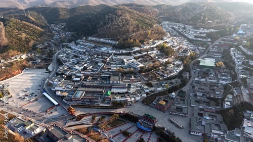 Aerial shot of Kumbum Monastery in Xining, Qinghai, a Tibetan Buddhist monastery