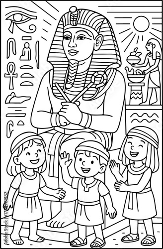 hand drawn vector illustration of Grand Egyptian Museum coloring page for kids
