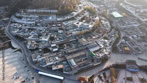 Aerial shot of Kumbum Monastery in Xining, Qinghai, a Tibetan Buddhist monastery