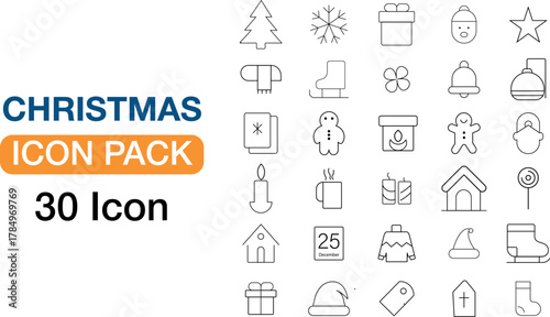 Simple Christmas Outline icons collection vector illustration minimal thin line web icon set