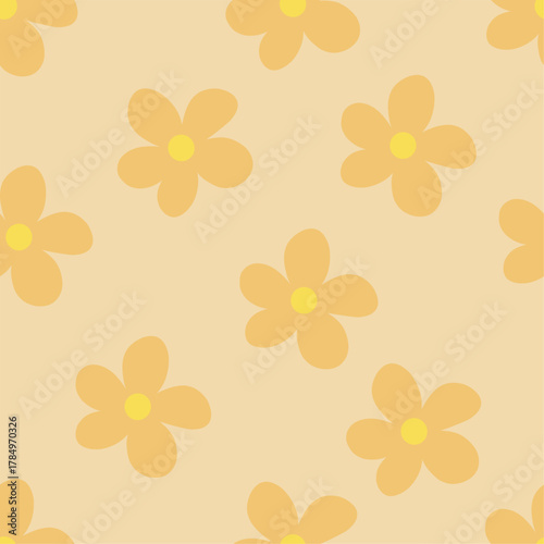 Seamless pattern with yellow flowers. Groovy abstract flower art. Perfect for textile print, wrapping paper, wallpaper etc. Hand drawn vector design