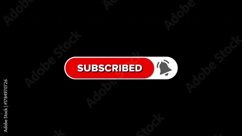 Red Subscribe Button Animation with Click and Notification Bell (alpha channel)