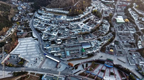 Aerial shot of Kumbum Monastery in Xining, Qinghai, a Tibetan Buddhist monastery