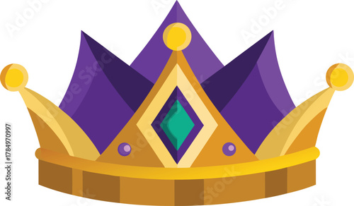 Royal golden crown with purple jewels and spikes