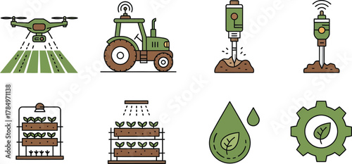 Modern agriculture technology icons showcasing innovation in farming and sustainability.