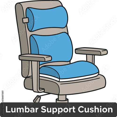 Ergonomic office chair with blue lumbar support cushions for comfort and posture