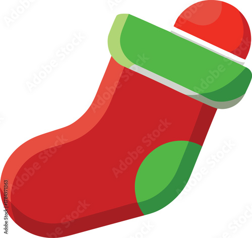 Bright red christmas stocking with green trim and red pom pom