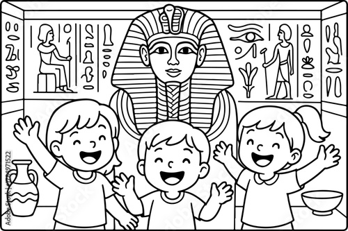 hand drawn vector illustration of Grand Egyptian Museum coloring page for kids