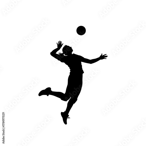 Dynamic volleyball player spiking with power and precision, ready to win the game, silhouette against a white background showcasing athleticism and sportsmanship