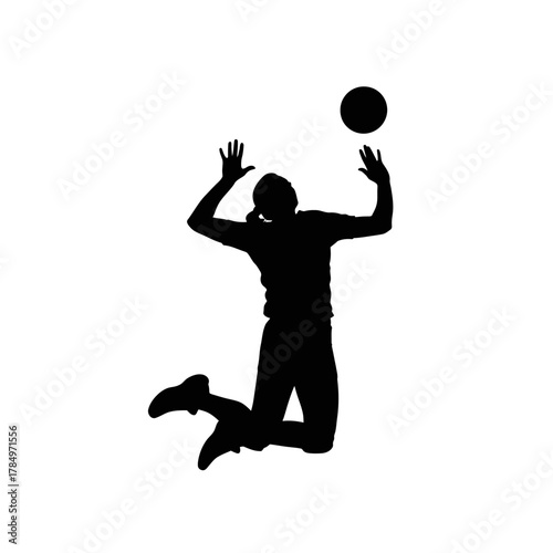 Dynamic silhouette of a volleyball player spiking the ball in mid-air, perfect for sports promotions and athletic designs that demand attention and action