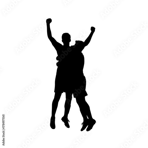Dynamic silhouette of soccer teammates celebrating a thrilling victory, showcasing teamwork, passion, and the sweet taste of success on the field