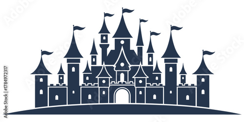 Silhouette of a majestic castle rising proudly on the horizon. Elegant vector art expressing fantasy, history, and grand architectural beauty for storytelling visuals