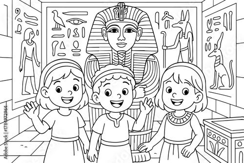 hand drawn vector illustration of Grand Egyptian Museum coloring page for kids