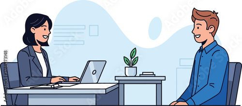 Job interview with interviewer and candidate at desk