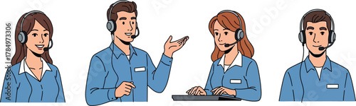 Four customer service representatives with headsets