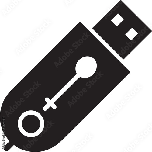 Vector USB flash drive icon for digital data storage and information transfer technology.
