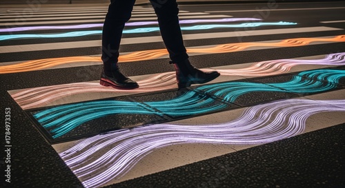 Artistic illuminated pedestrian crossing at night
