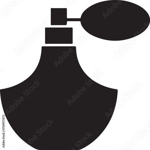 Vintage perfume bottle vector icon with pump atomizer silhouette for beauty and fragrance concepts