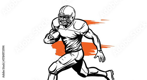 Dynamic illustration of an american football player in action with orange accents