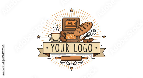 Bakery and coffee shop logo with retro design elements for culinary business