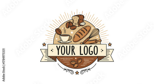 Charming bakery and coffee shop emblem design featuring fresh ingredients and