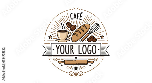 Bakery and cafe emblem illustration with custom text area