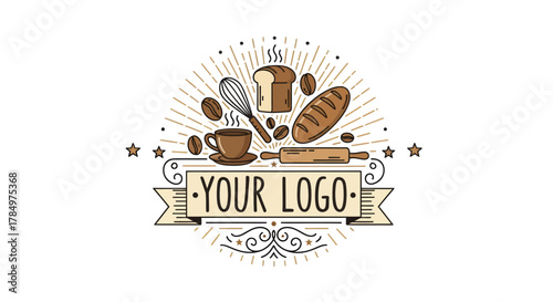 Bakery and Coffee Shop Emblem Design Template Featuring Baked Goods and Hot