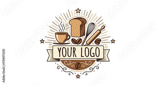 Bakery and coffee shop customizable logo with craft elements for branding