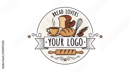Artistic bread and coffee bakery logo for oven fresh delights branding