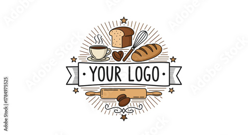 Bakery and coffee shop emblem design for custom branding concept