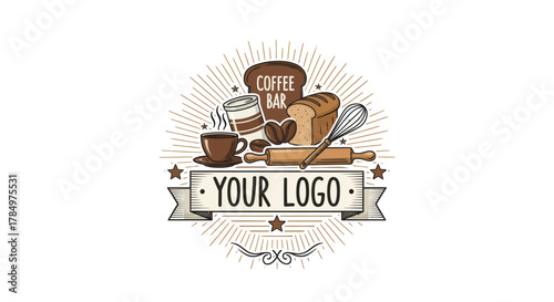 Rustic Coffee Bar and Bakery Emblem with Customizable Logo Banner Design