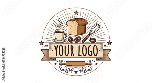 Rustic bakery and coffee shop emblem design for custom branding