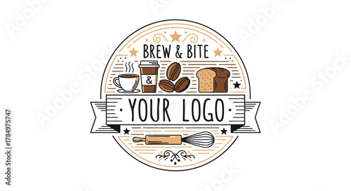 Rustic Coffee and Bakery Charm: Brew and Bite Logo Concept with Tools