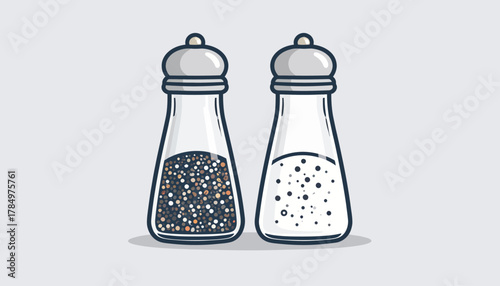 Illustration of salt and pepper shakers on a light gray background.