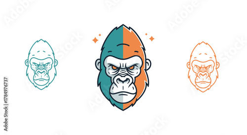 Three stylized gorilla heads in varying colors conveying strength and determination
