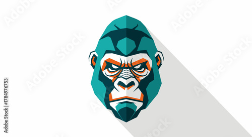 Geometric gorilla head illustration with bold colors and a long shadow effect design