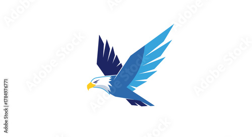 Stylized soaring eagle illustration in blue tones demonstrating freedom and elegance