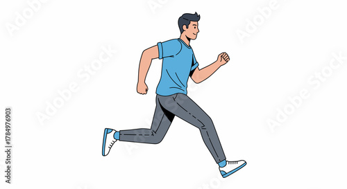 Animated character illustration of a youthful man running or jogging for fitness routine with