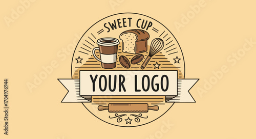 Bakery and Coffee Shop Emblem Design Template with Customizable Logo Banner