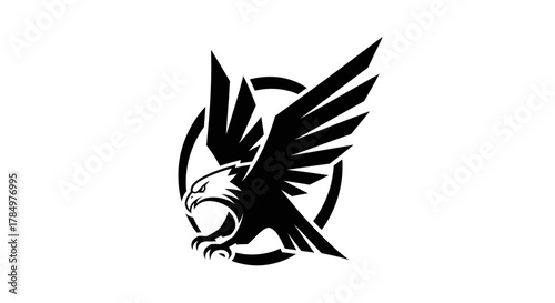 Monochrome Eagle emblem soaring powerfully within a minimalist circular frame design