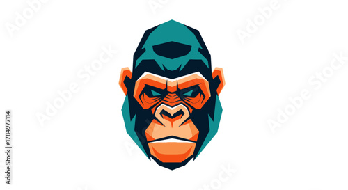 Stylized gorilla head with faceted geometric design and vibrant color palette illustration
