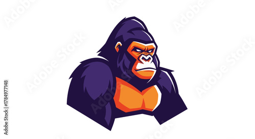 Stylized gorilla portrait with vibrant colors embodies strength and determination in design