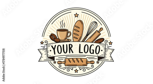 Rustic bakery and coffee shop emblem design for food establishments