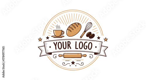 Classic Bakery Cafe Emblem with Customizable Banner and Baking Tools