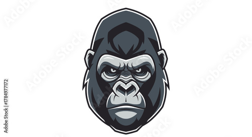 Stylized Gorilla Head Illustration with Strong Gaze and Bold Outlines Isolated against White