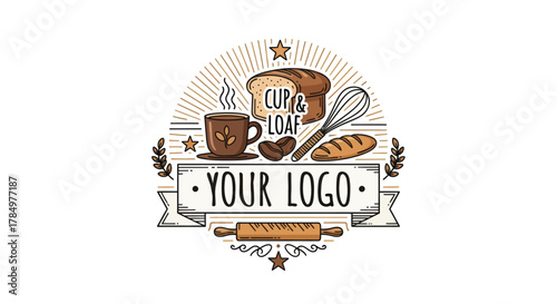 vintage inspired bakery and coffee shop logo with rustic elements