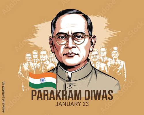 Картината върху платно Indian freedom fighter Netaji Subhash Chandra Bose Vector art for Parakram Diwas