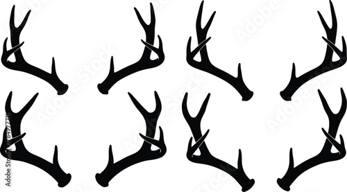 Collection of Black Deer Antler Silhouettes, Christmas and winter designs